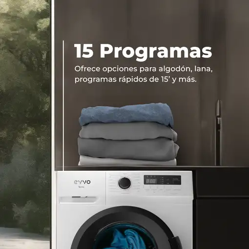 Lavadora blanca de 7 kg, 1200 Rpm, vapor, Terra 7 EVVO