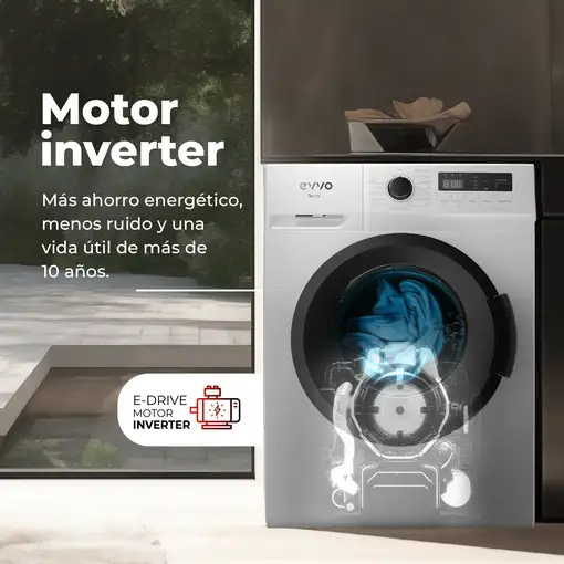 Lavadora blanca de 7 kg, 1200 Rpm, vapor, Terra 7 EVVO