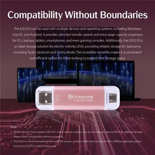 Transcend ESD310 512 GB USB tipo A a USB tipo C 3.2 Gen 2 (3.1 Gen 2) Rosa