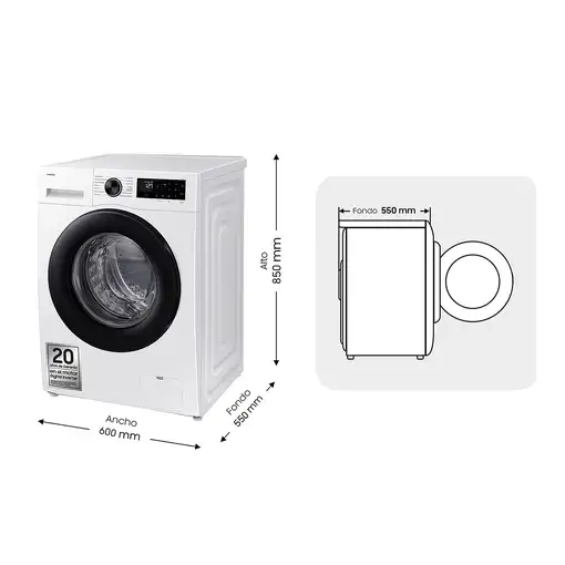 Lavadora carga frontal 10 kg 1400 RPM Blanco WW10FG5U34AEEC SAMSUNG