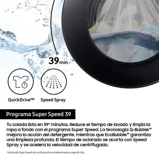Lavadora carga frontal 10 kg 1400 RPM Blanco WW10FG5U34AEEC SAMSUNG