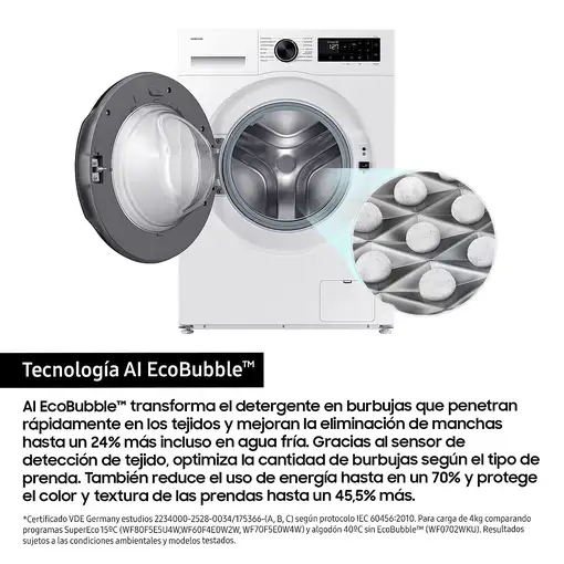 Lavadora carga frontal 10 kg 1400 RPM Blanco WW10FG5U34AEEC SAMSUNG