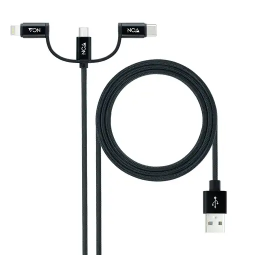 Nanocable Cable USB 3 en 1 Carga/Datos USB-A a USB-C/Micro USB/Lightning 1 m, Negr