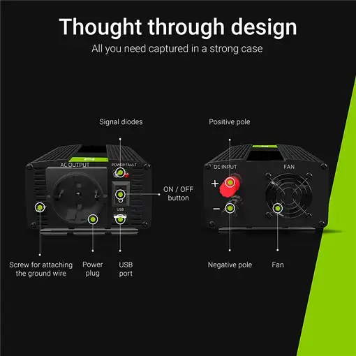 Green Cell INV03DE adaptador e inversor de corriente Auto/Interior 500 W Negro
