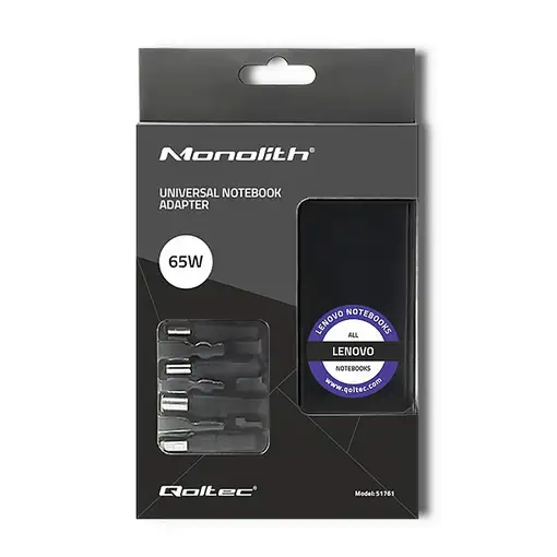 Qoltec 51761 adaptador e inversor de corriente Interior 65 W Negro