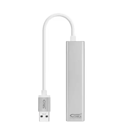 Nanocable Conversor USB 3.0 a Ethernet Gigabit + 3xUSB 3.0, Plata, 15 cm