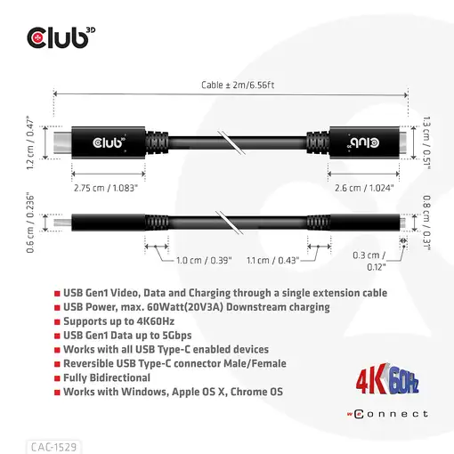 CLUB3D CAC-1529 cable USB USB 3.2 Gen 1 (3.1 Gen 1) 2 m USB C Negro