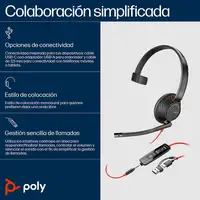 HP Poly Auriculares Poly Blackwire 5210 monaural USB-C + conector de 3,5 mm + adap