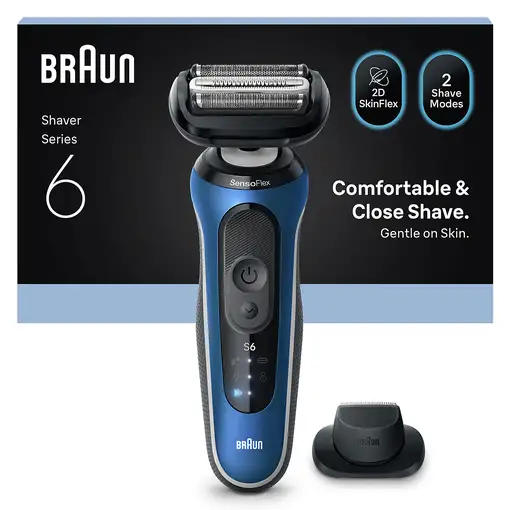 Braun Series 6 62-B1200S Máquina de afeitar de láminas Recortadora Azul