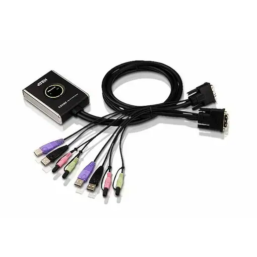 ATEN Switch KVM formato cable DVI/Audio USB de 2 puertos con selector remoto