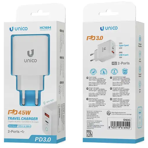 UNICO HC1694 cargador de dispositivo móvil Universal Blanco Corriente alterna Carg