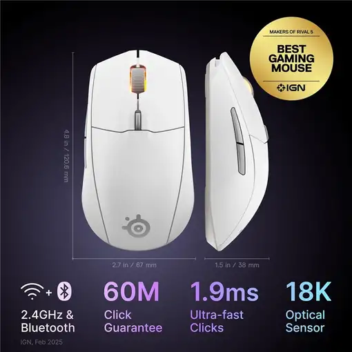 Steelseries 62524 ratón Juego mano derecha RF Wireless + Bluetooth + USB Type-C Óp