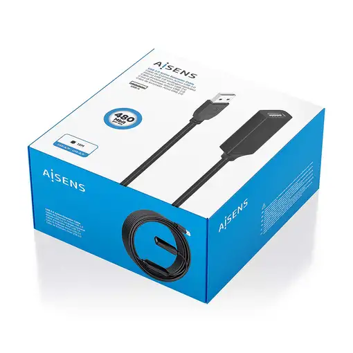 AISENS Cable USB 2.0 Prolongador con Amplificador, Tipo A/M-A/H, Negro, 15m