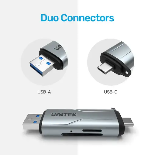 UNITEK R1010A lector de tarjeta USB 3.2 Gen 1 (3.1 Gen 1) Type-A/Type-C Gris