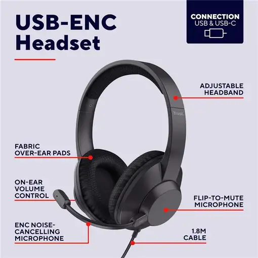 Trust Ayda Max Auriculares Alámbrico Diadema Llamadas/Música USB Type-C / USB Type