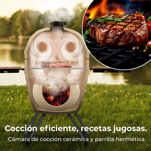Cecotec DragonFire 6600 Parrilla/barbacoa Kamado Egg Carbón vegetal + Leña Blanco