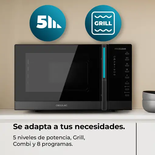 Cecotec Proclean 6120 Negro, Gris Microondas con grill Encimera 23 L 800 W