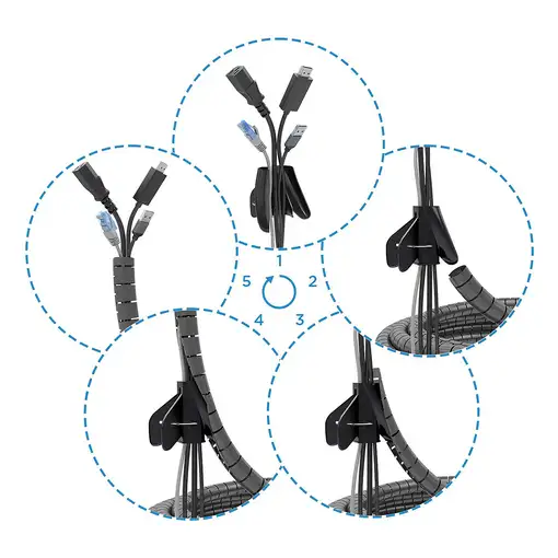 AISENS Organizador de cable en espiral 25mm, Negro, 10.0m