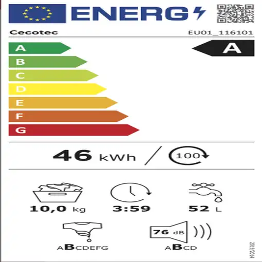 Lavadora carga frontal 10 kg 1400 RPM Antracita A01_EU01_116101 CECOTEC