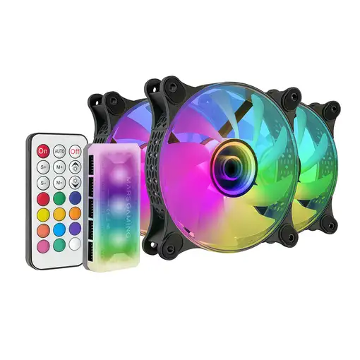 Mars Gaming MF-3DKIT Negro, Kit 3 Ventiladores ARGB 360° 12cm, Espejo Infinito 3D,