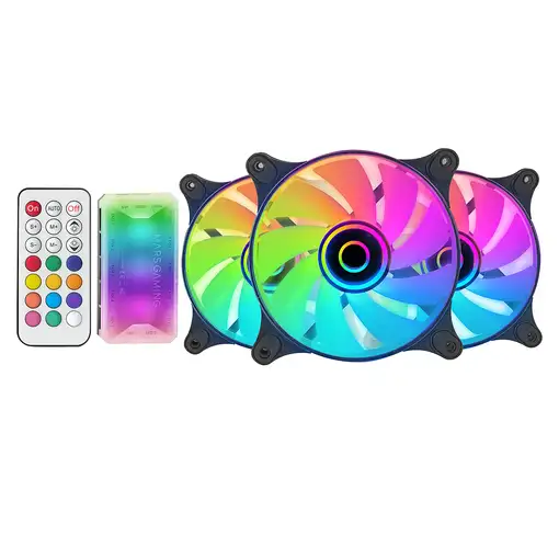 Mars Gaming MF-3DKIT Negro, Kit 3 Ventiladores ARGB 360° 12cm, Espejo Infinito 3D,