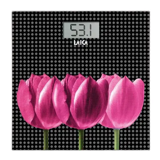 Báscula de baño electrónica LAICA PS1075L - Cristal templado, Diseño flores rosas