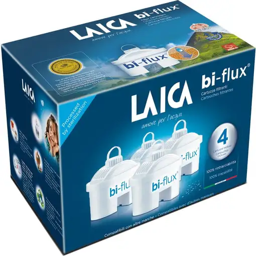 Pack 4 filtros de agua LAICA F4M - Bi-Flux, 150 L, Blanco