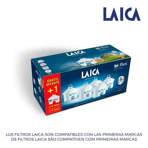 Pack 6 filtros de agua LAICA F6M - Bi-Flux, 150 L, Blanco