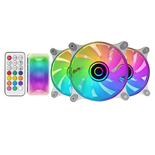 Mars Gaming MF-3DKIT Blanco, Kit 3 Ventiladores ARGB 360° 12cm, Espejo Infinito 3D