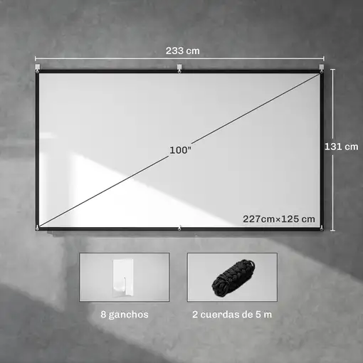 Pantalla de Proyector Manual 100 Pulgadas Formato 16:9 Blanco HOMCOM
