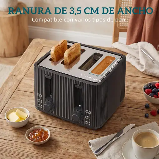 Tostadora 4 Ranuras Anchas 7 Niveles de Tostado 1710W Negro HOMCOM