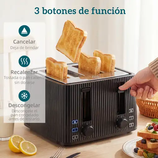 Tostadora 4 Ranuras Anchas 7 Niveles de Tostado 1710W Negro HOMCOM