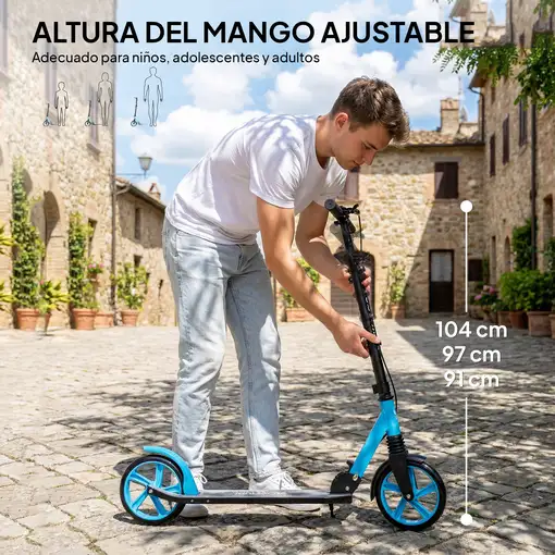 Patinete Plegable +14 Años con Manillar Ajustable Azul Cielo y Negro HOMCOM
