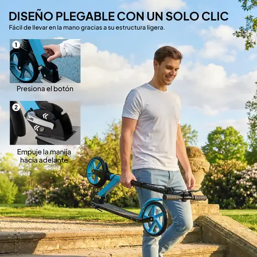 Patinete Plegable +14 Años con Manillar Ajustable Azul Cielo y Negro HOMCOM