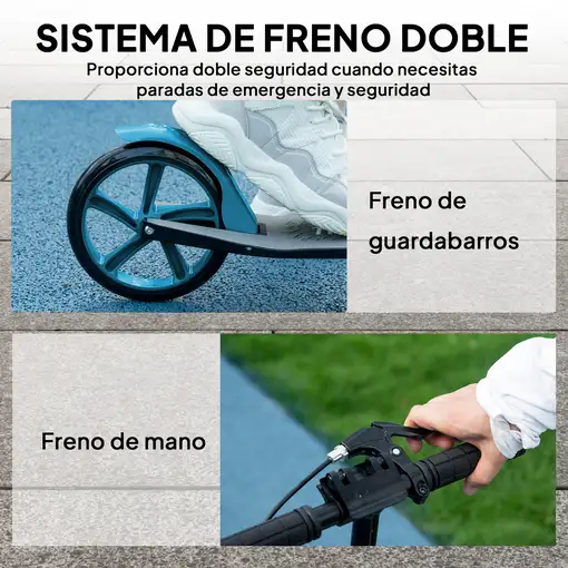 Patinete Plegable +14 Años con Manillar Ajustable Azul Cielo y Negro HOMCOM
