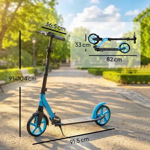 Patinete Plegable +14 Años con Manillar Ajustable Azul Cielo y Negro HOMCOM
