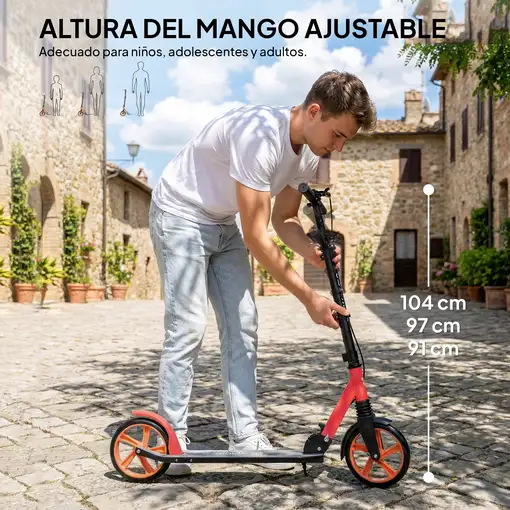 Patinete Plegable +14 Años con Manillar Ajustable Rojo y Negro HOMCOM