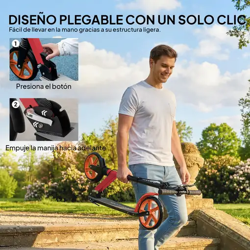 Patinete Plegable +14 Años con Manillar Ajustable Rojo y Negro HOMCOM