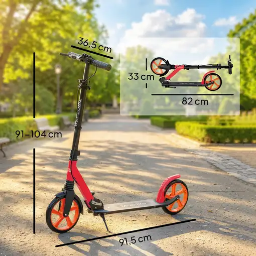 Patinete Plegable +14 Años con Manillar Ajustable Rojo y Negro HOMCOM