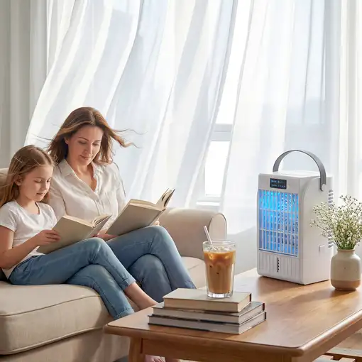 Mini Enfriador de Aire 4 en 1 4 Velocidades Luz RGB de 7 Colores Blanco HOMCOM