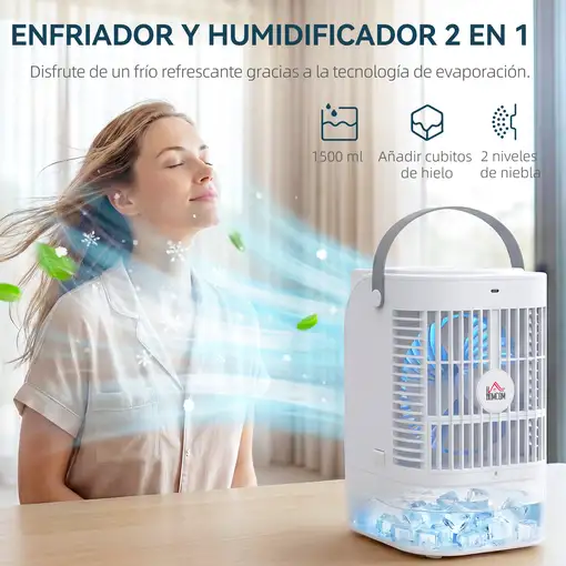 Mini Enfriador de Aire 4 en 1 4 Velocidades Luz RGB de 7 Colores Blanco HOMCOM
