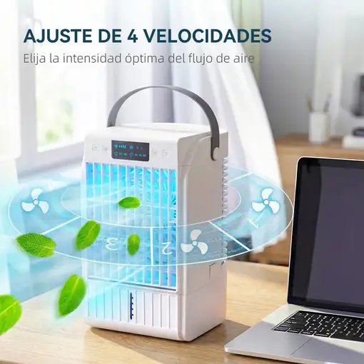 Mini Enfriador de Aire 4 en 1 4 Velocidades Luz RGB de 7 Colores Blanco HOMCOM