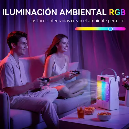 Mini Enfriador de Aire 4 en 1 4 Velocidades Luz RGB de 7 Colores Blanco HOMCOM
