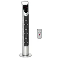 Ventilador de Torre Oscilante 40W con Mando a Distancia Ø18x78,5cm Plata HOMCOM Ventilador de Torre Oscilante 40W con Mando a Distancia Ø18x78,5cm Plata HOMCOM