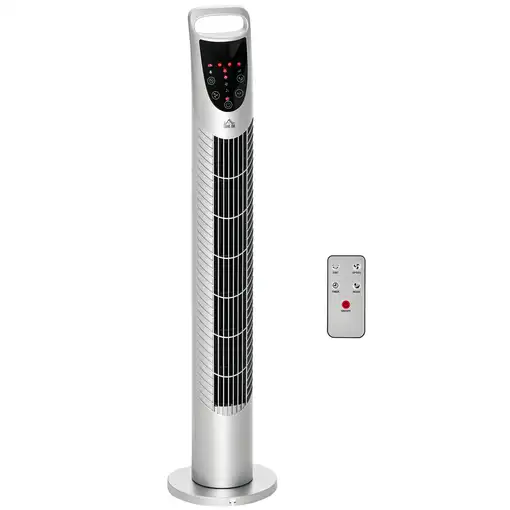 Ventilador de Torre Oscilante 40W con Mando a Distancia Ø18x78,5cm Plata HOMCOM Ventilador de Torre Oscilante 40W con Mando a Distancia Ø18x78,5cm Plata HOMCOM