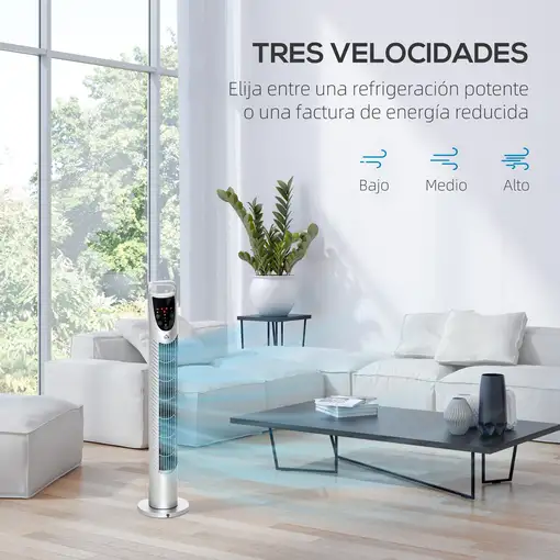 Ventilador de Torre Oscilante 40W con Mando a Distancia Ø18x78,5cm Plata HOMCOM