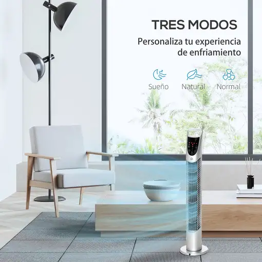 Ventilador de Torre Oscilante 40W con Mando a Distancia Ø18x78,5cm Plata HOMCOM