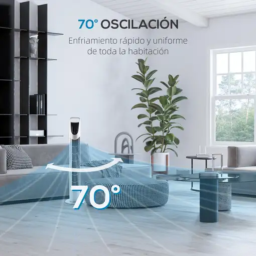 Ventilador de Torre Oscilante 40W con Mando a Distancia Ø18x78,5cm Plata HOMCOM