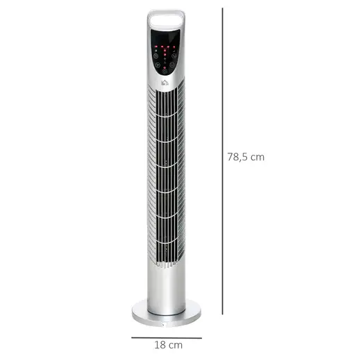 Ventilador de Torre Oscilante 40W con Mando a Distancia Ø18x78,5cm Plata HOMCOM