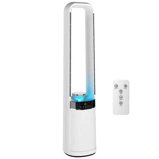 Ventilador de Torre Silencioso con Luces LED de 4 Colores Blanco HOMCOM Ventilador de Torre Silencioso con Luces LED de 4 Colores Blanco HOMCOM